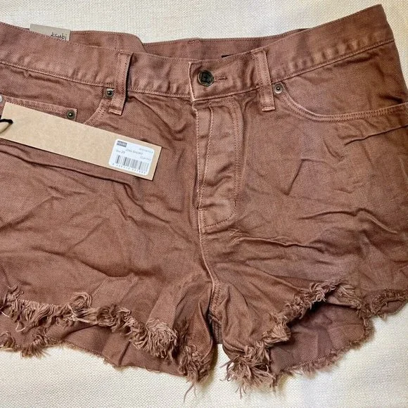 KSUBI Jing Cut Off Shorts Brown Low Rise Raw Hem Baggy Fit side slit NWT - Picture 1 of 13